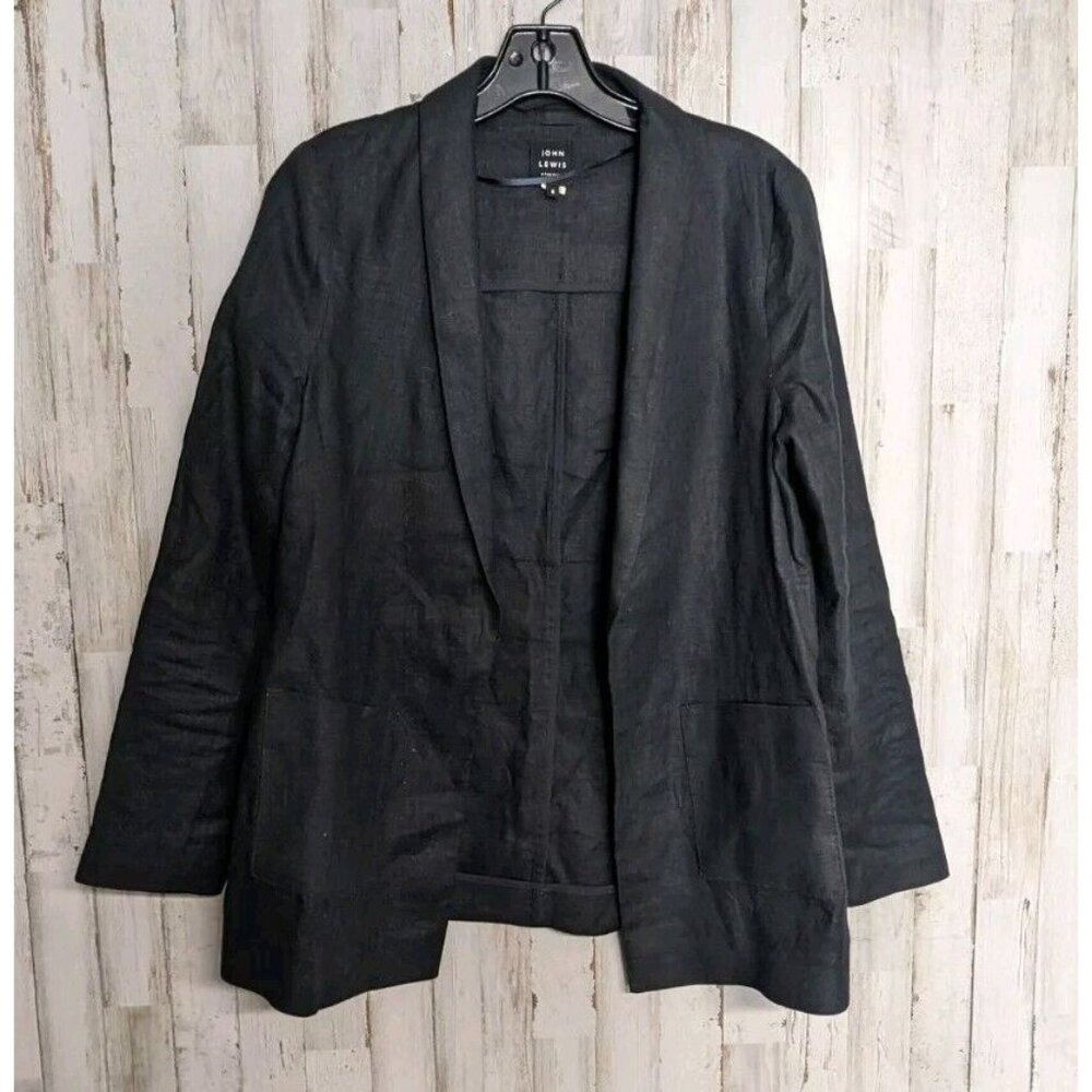 John Lewis Womens 100% Linen Blazer Women's UK 8 Black Pockets Open Front